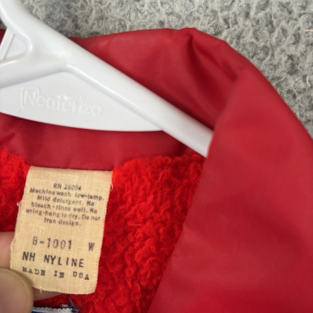 Vintage 1980s Champion Coaches Jacket Mens Small Red Sherpa Lined Snap Made USA - Picture 5 of 10